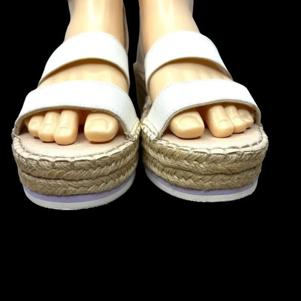 Dolce‎ Vita Lury White Fabric Elastic Platform Wedge Espadrille Womens Size 9M